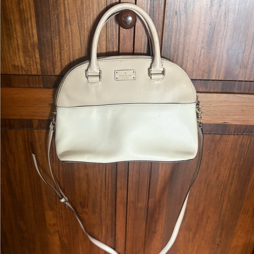 Cream Leather Satchel with Versatile Strap; Kate spade purse